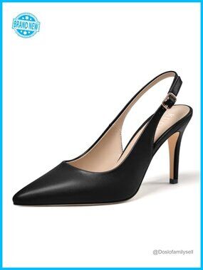Slingback Heels Pointed Toe Stiletto Pumps Matte Faux Leather